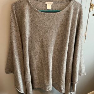 Garnet Hill 100% Cashmere Poncho. One size. Boatneck Ruana Crochet Lace. Gray.